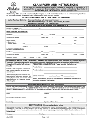 Outpatient Physician's Treatment Claim Form