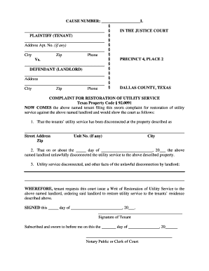 Complaint for Restoration of Utility Service