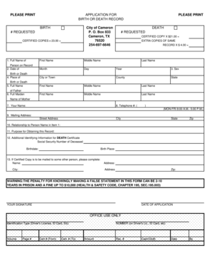 Texas Birth or Death Record Request Form