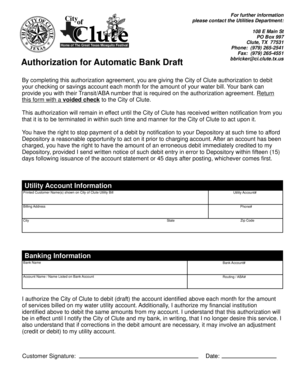 City of Clute Utility Automatic Bank Draft Authorization