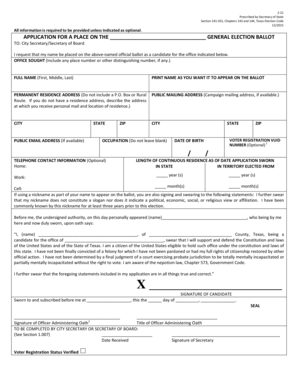 Texas General Election Ballot Application Form