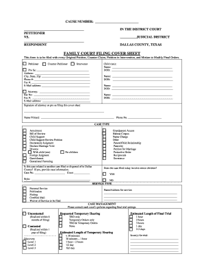 Texas Family Court Filing Cover Sheet