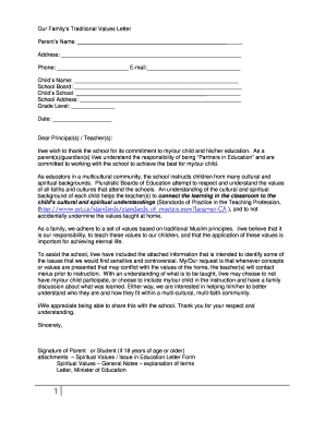 Traditional Values Education Letter