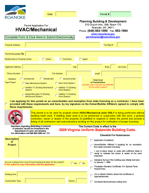 Roanoke HVAC Mechanical Permit Application