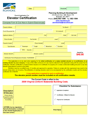 Elevator Certification Permit Application
