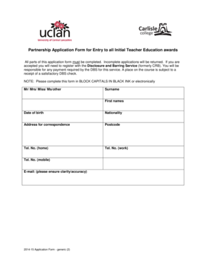 Tracking form example - Partnership Application Form for Entry to all - carlisle ac