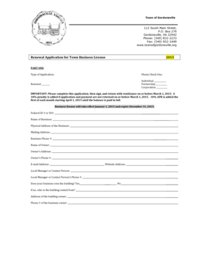 How to fill out hockey score sheet - Renewal Application for Town Business License 2015 - townofgordonsville