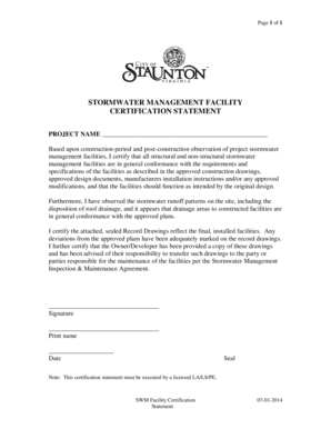 Stormwater Management Facility Certification Statement