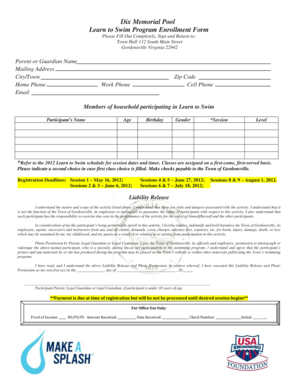 Bill of sale template ontario - Learn to Swim Program Enrollment Form - townofgordonsville