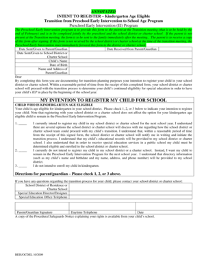 Kindergarten Registration Intent Form