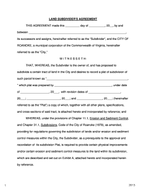 Resort quotation format - LAND SUBDIVIDERS AGREEMENT - Roanoke VA