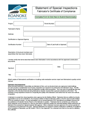 Fabricator's Certificate of Compliance