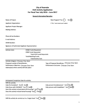 Format of memo - City of Roanoke HUD Activity Application For Fiscal Year - roanokeva