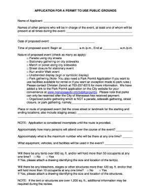 User manual ideas - APPLICATION FOR A PERMIT TO USE PUBLIC GROUNDS