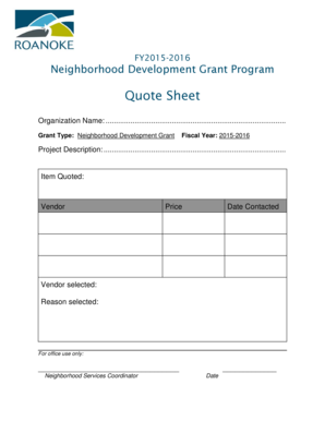 General medical history form - FY20152016 Neighborhood Development Grant Program Quote Sheet Organization Name - roanokeva