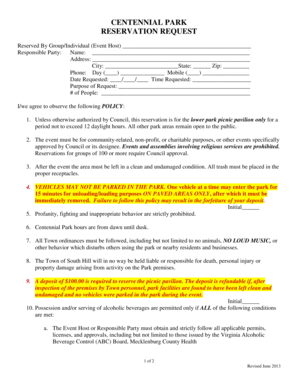 Policy and procedure manual template word - CENTENNIAL PARK RESERVATION REQUEST - southhillvaorg