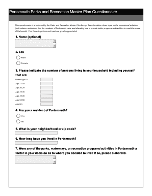 Profit and loss statement tax form - Portsmouth Parks and Recreation Master Plan Questionnaire