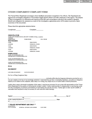 Blank expense report - CITIZEN COMPLIMENT COMPLAINT FORM - Vienna VA