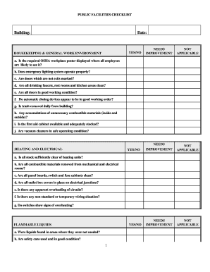 PUBLIC FACILITIES CHECKLIST Building: Date: YES/NO HOUSEKEEPING &amp - viennava