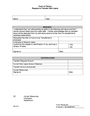 Sample of school fees reminder to parents - Town of Vienna Request to Transfer Sick Leave