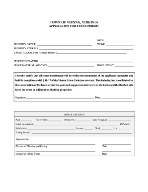 Business forms - FENCE APPLICATION 2010 - Vienna VA - viennava