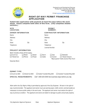 Order book template - RIGHT-OF-WAY PERMIT FRANCHISE APPLICATION - cityofanacortes