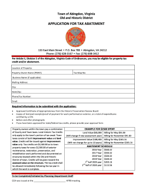 Lesson plan template - APPLICATION FOR TAX ABATEMENT - Abingdon Virginia