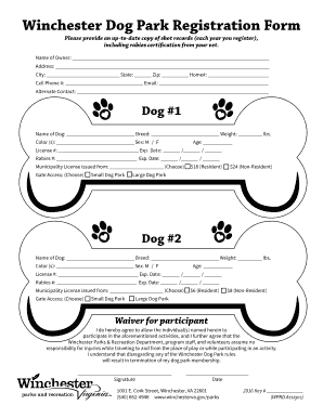 Winchester Dog Park Registration Form