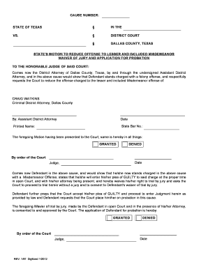 Texas Motion to Reduce Offense and Waiver of Jury