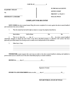 Complaint for Re-Entry