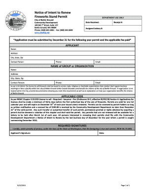 Cchd chart - Notice of Intent to Renew Fireworks Stand Permit