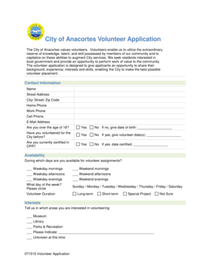 Diabetic sliding scale - 071515 Volunteer Application - Anacortes Washington - cityofanacortes