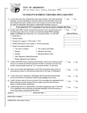 Veteran's Scoring Criteria Declaration