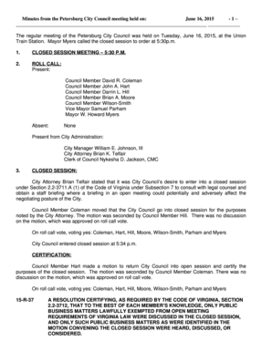 Lease purchase agreement - Mayor Myers called the closed session to order at 530p - petersburg-va