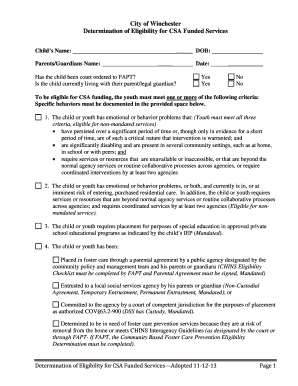 City of Winchester Determination of Eligibility for CSA