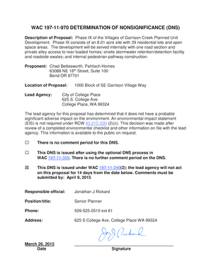 Ut rejection letter - Description of Proposal Phase IX of the Villages of Garrison Creek Planned Unit - ci college-place wa