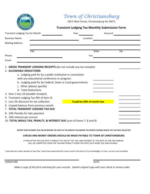 Physical fitness test form pdf - Transient Lodging Tax Monthly Submission Form - christiansburg