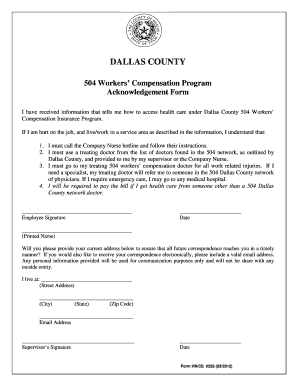 Dallas County Workers' Compensation Acknowledgement Form