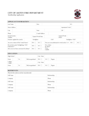 Employee sign in sheet - CITY OF ASOTIN FIRE DEPARTMENT Membership Application - cityofasotin