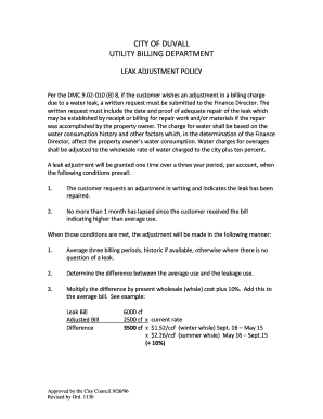 Business succession plan template - LEAK ADJUSTMENT POLICY - duvallwa