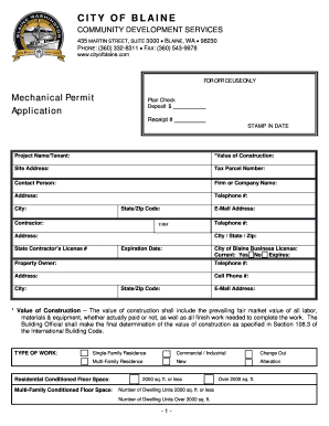 Mechanical Permit Plan Check Application Deposit - Blaine