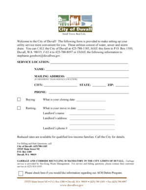 City of Duvall Utility Service Setup Form