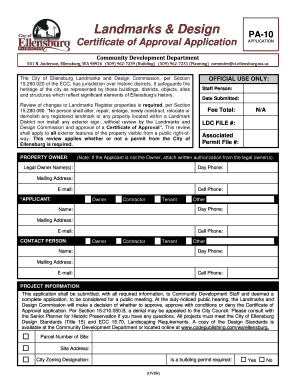 Maternity hospital discharge summary format - Landmarks Design PA-10 Certificate of Approval Application