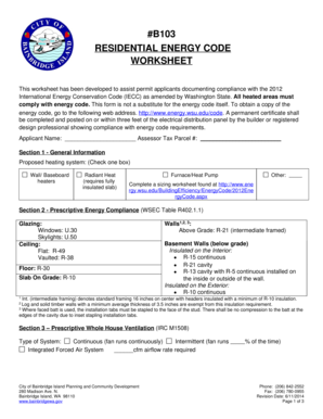 Sign off sheet template - Energy Code Worksheet - Residential - ci bainbridge-isl wa