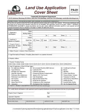 Employee sign in sheet - Land Use Application PA-01 Cover Sheet