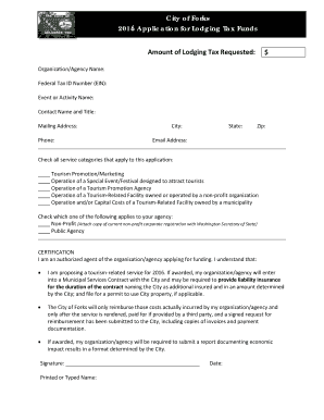 Invoice record keeping template excel - City of Forks 2016 Application for Lodging Tax Funds