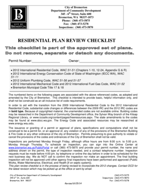 Checking account worksheets pdf - 2009 Residential Plan Review Checklist 2009 Residential Codes - ci bremerton wa