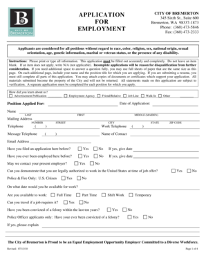 City of Bremerton Employment Application