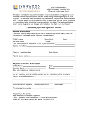 Youth Program Medication Authorization