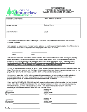 Authorization to Turn On Water Service Waiver